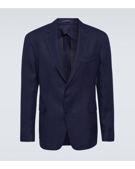 Ralph Lauren Purple Label Blue Linen, Silk, And Cotton Blazer for men