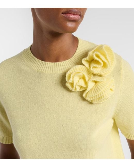 Jardin Des Orangers Yellow Floral-Applique Cashmere And Wool Sweater