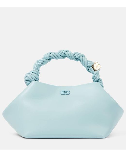 Ganni Blue Tote Bou Small Aus Leder