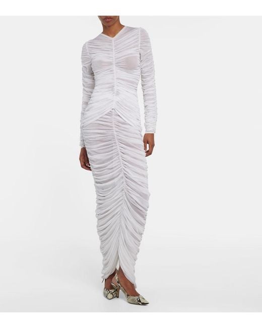 Khaite White Haven Ruched Silk-Blend Top
