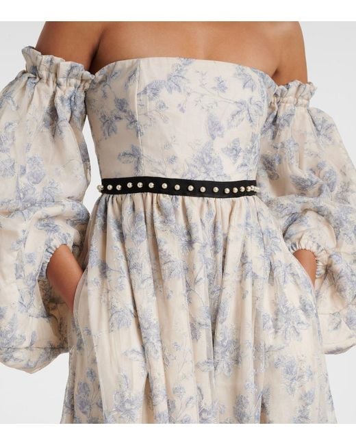 Agua Bendita Blue Alheli Balloon-Sleeve Floral Maxi Dress