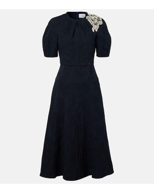 Erdem Blue Floral Cotton-Blend Jacquard Midi Dress