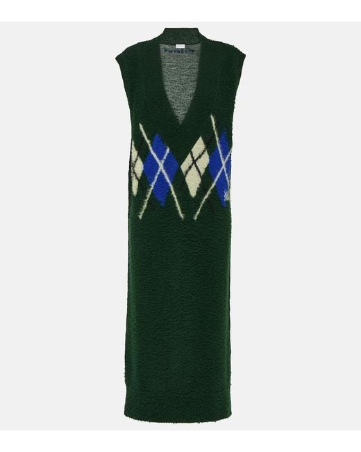 Burberry Green Argyle Wool Maxi Dress