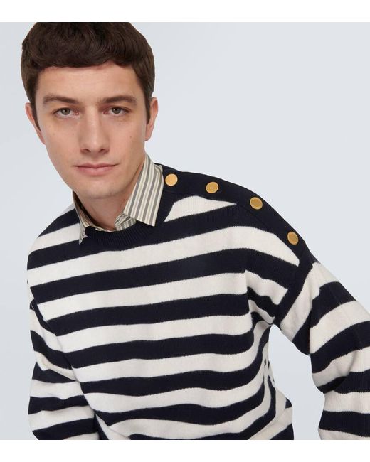 Valentino Blue Striped Cotton And Wool Sweater for men