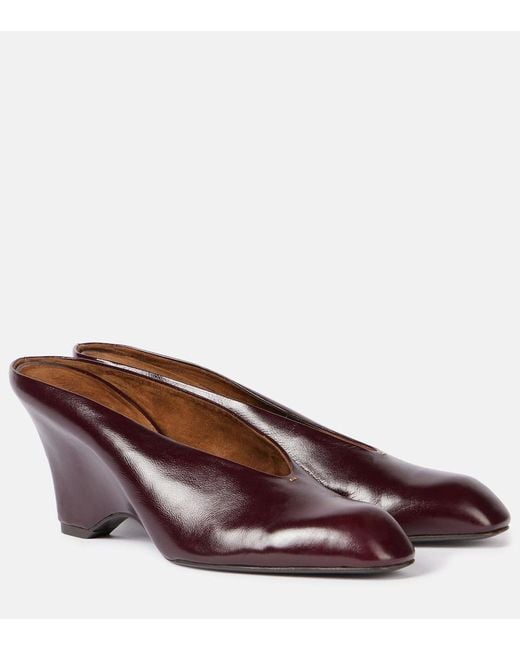 Khaite Brown Colt 75 Leather Wedge Mules
