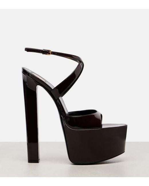 Saint Laurent Black Patent Leather Rossy Platform Sandals 100