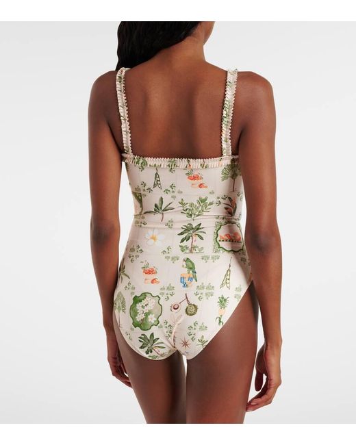 Agua Bendita Metallic Limon Printed Ruffled Swimsuit