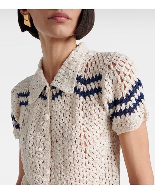 Anna Kosturova Metallic Nautical Chevron Crochet Cotton Shirt