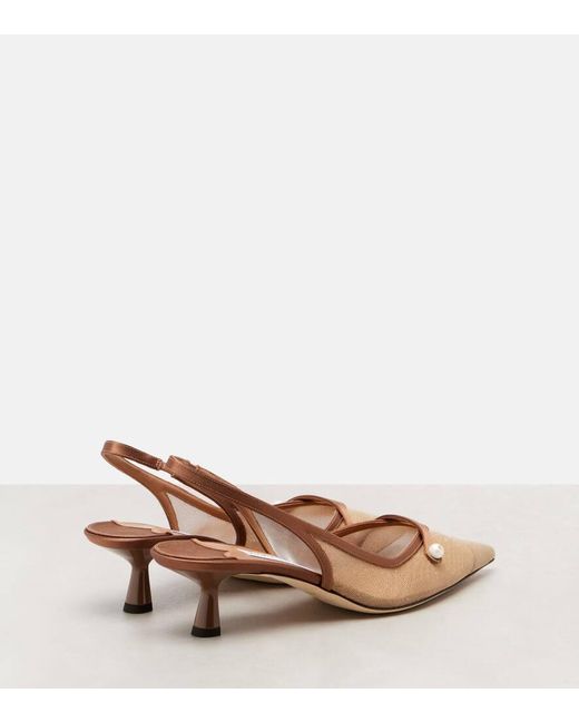 Jimmy Choo Brown Amita 45 Leather-Trimmed Slingback Pumps