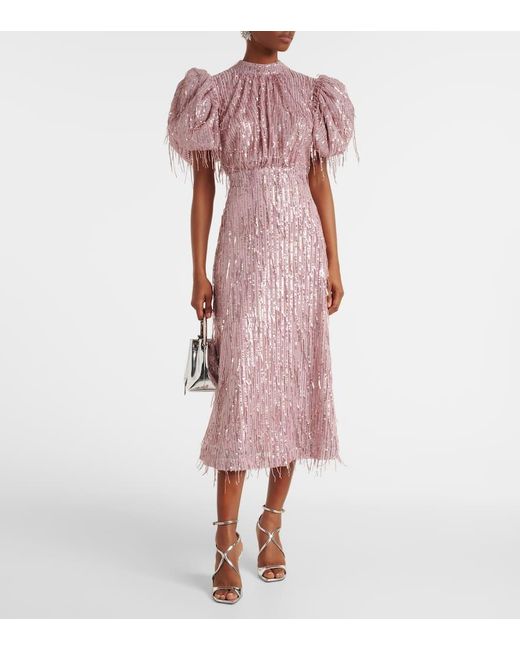 Vestido Midi Con Lentejuelas ROTATE BIRGER CHRISTENSEN de color Pink