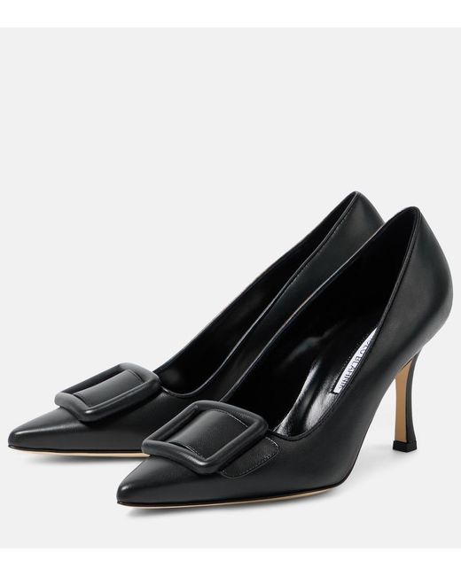 Manolo Blahnik Black Maysale 70 Leather Pumps