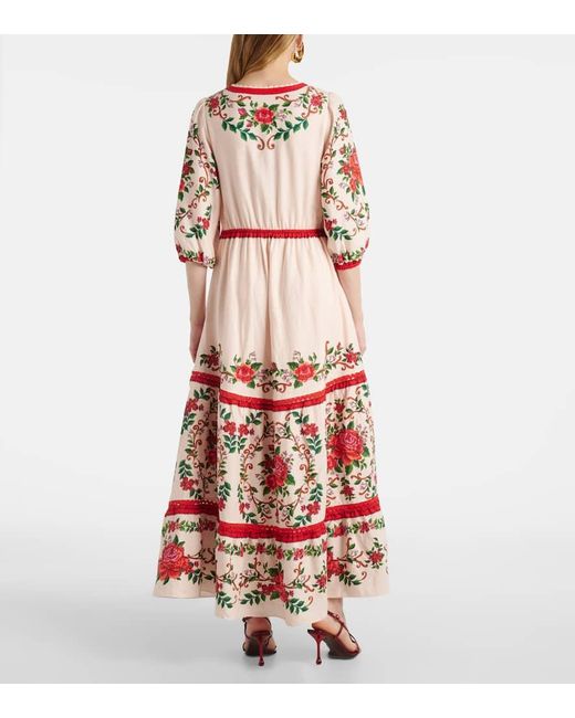 Farm Rio Red Bedrucktes Maxikleid Aus Einem Leinengemisch