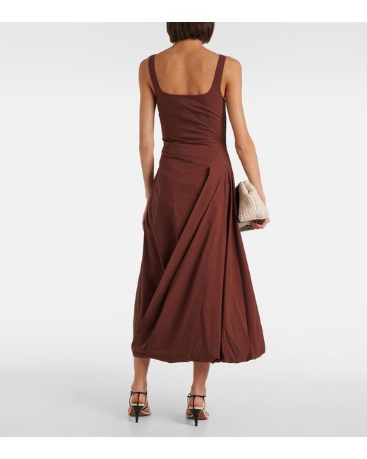 Jonathan Simkhai Brown Olivia Draped Cotton-Blend Poplin Midi Dress