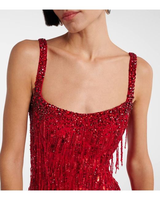 Jenny Packham Red Fleur Sequined Gown