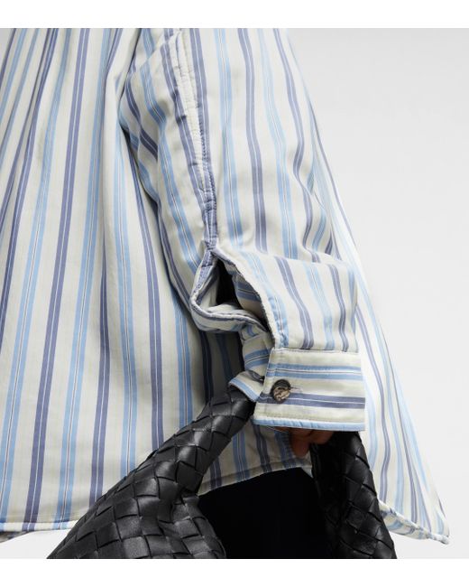 Bottega Veneta Blue Padded Striped Silk Shirt Jacket