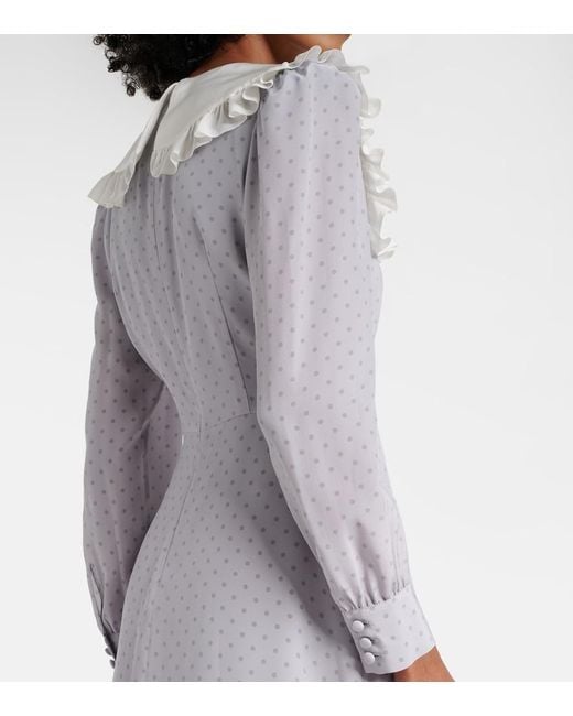 Alessandra Rich Gray Polka-Dot Ruffled Silk Midi Dress