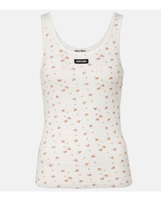 Miu Miu White Bedrucktes Top Aus Baumwoll-Jersey