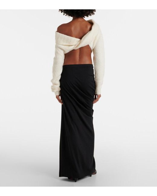 Christopher Esber White Off-Shoulder Boucle Sweater