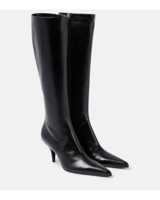 The Row Black Sling Leather Knee Boots