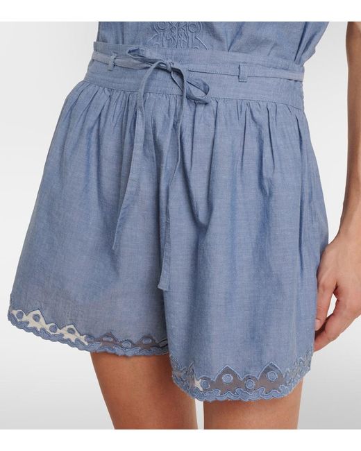 Ulla Johnson Blue Elowen Lace-Trimmed Cotton Shorts