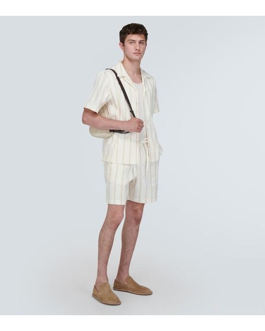 Commas White Striped Linen-Blend Shorts for men