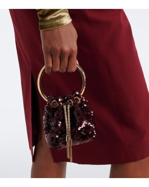 Jimmy Choo White Bon Bon Micro Sequined Bucket Bag