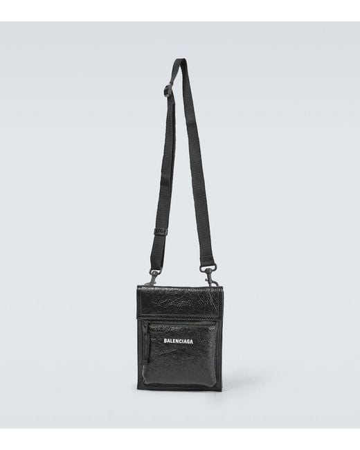 Balenciaga Black Explorer Leather Pouch With Strap for men