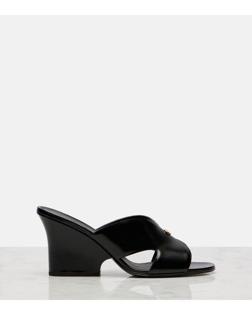 Loro Piana Black Vera 80 Leather Wedge Mules