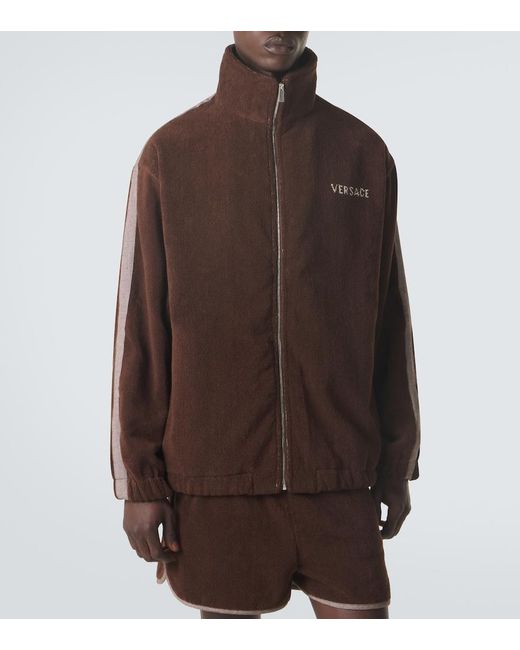Versace Brown Logo Cotton Terry Zip-Up Sweatshirt for men
