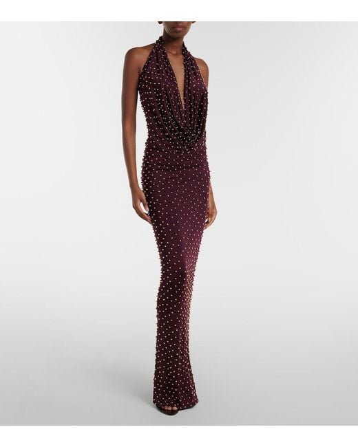 The New Arrivals Ilkyaz Ozel Purple Agel Embellished Halterneck Gown