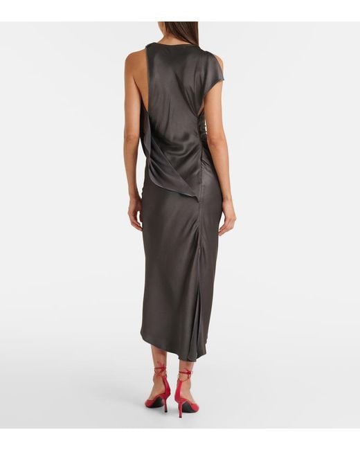 Victoria Beckham Black Kyra Draped Crepe Satin Midi Dress