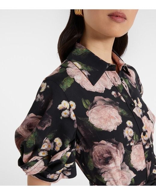 Erdem Black Floral Belted Shirt Dress