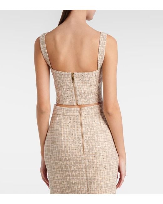 Elie Saab Natural Checked Sequined Tweed Crop Top