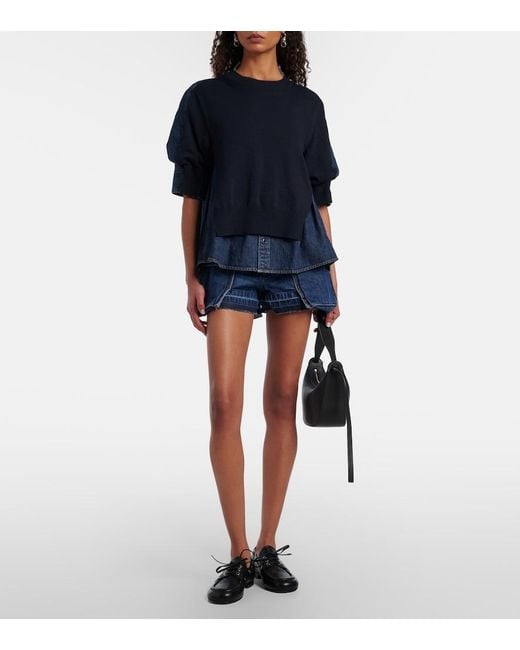 Sacai Blue Belted Denim Shorts