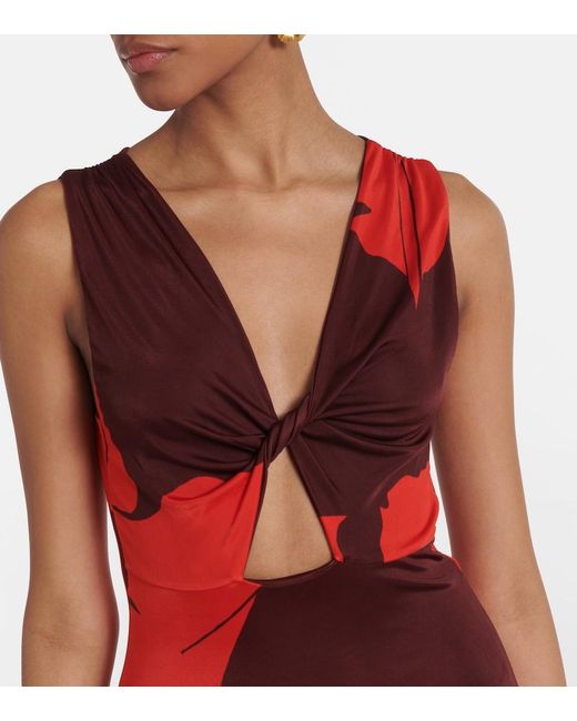 Johanna Ortiz Red Printed Jersey Maxi Dress