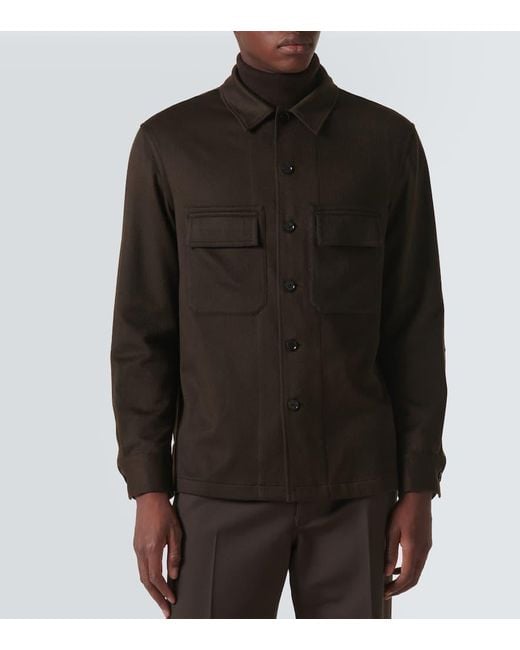 Zegna Green Luxe Cashmere Button-Front Overshirt for men