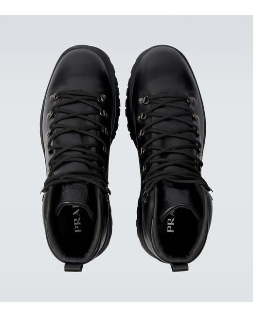 Prada Black Brixxen Leather Lace-Up Boots for men