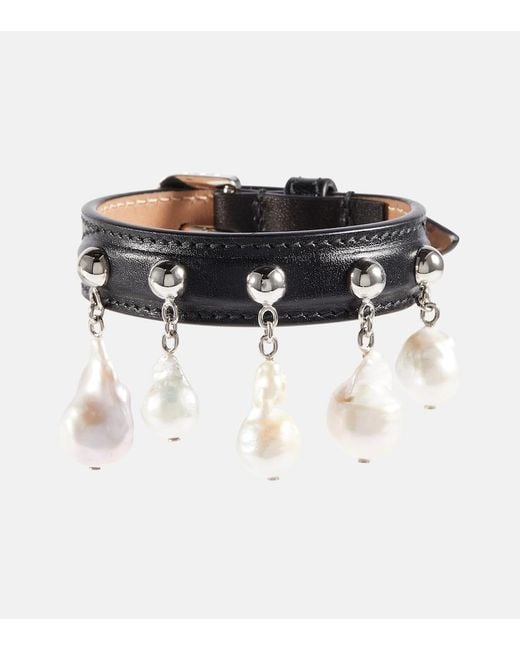 Alaïa Black Mother-Of-Pearl Leather Bracelet