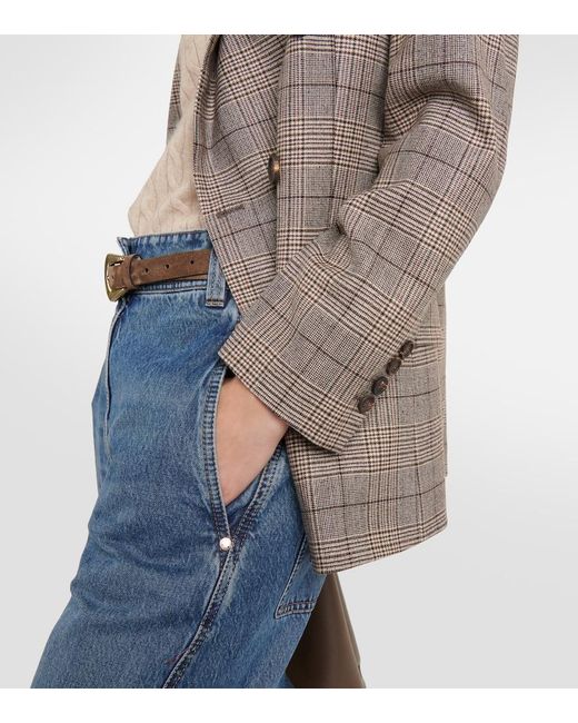 Brunello Cucinelli Gray Checked Wool And Cotton-Blend Blazer