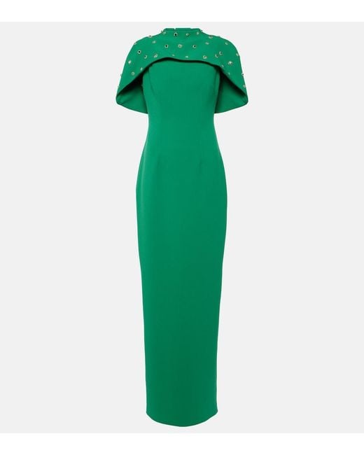 Safiyaa Green Kalika Embellished Caped Crepe Gown