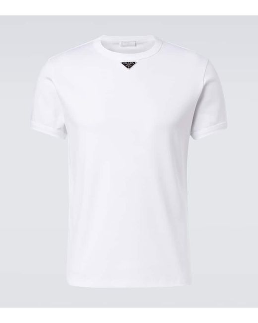 Prada White Triangle Cotton Jersey T-Shirt for men