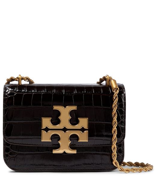Tory Burch Eleanor Croceffect Leather Shoulder Bag in Black Lyst