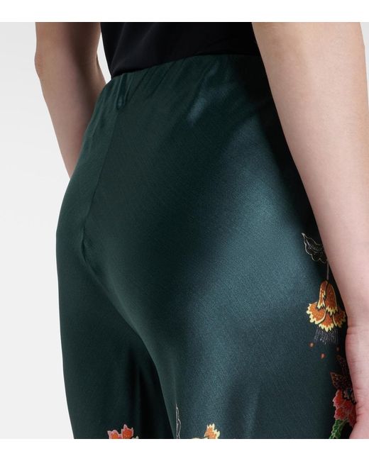 Roberto Cavalli Green Floral Silk Satin Flared Pants