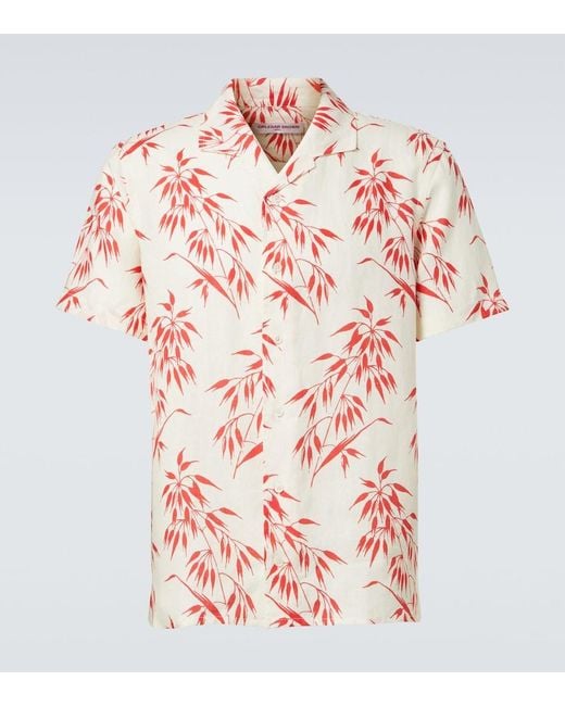 Orlebar Brown Red Hibbert Printed Linen Shirt for men