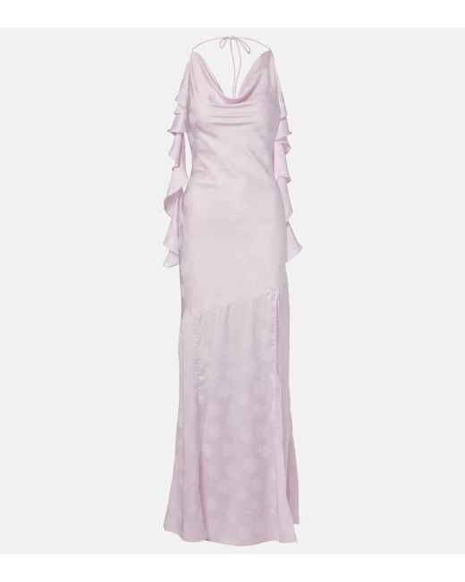 ROTATE BIRGER CHRISTENSEN Purple Ruffled Satin Jacquard Gown