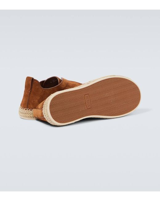 Zegna Brown Triple Stitch Suede Espadrilles for men