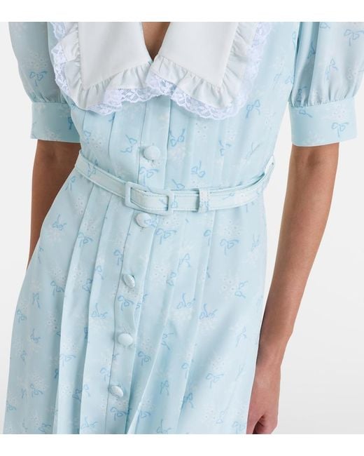 Alessandra Rich Blue Floral Silk Midi Dress