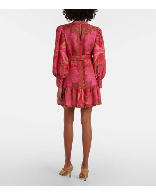 Vestido Corto Floral Glam Scarf De Saten Farm Rio de color Red