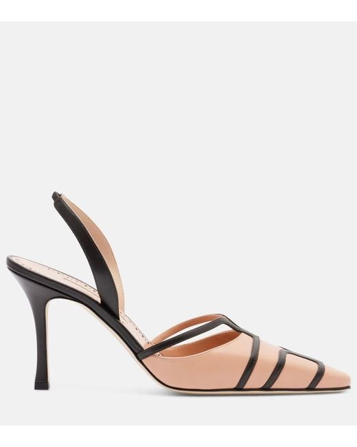 Manolo Blahnik Metallic Sarto 90 Leather Slingback Pumps