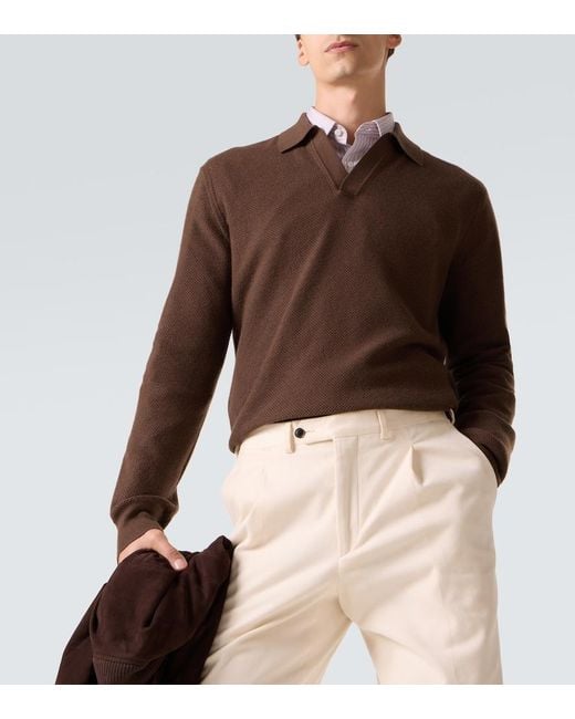 Zegna Brown Cashmere Half-Zip Sweater for men